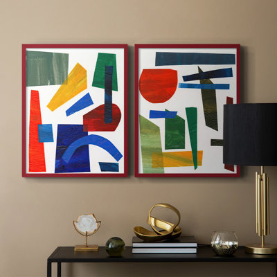 «Colorful Shapes I», reproduction encadrée de qualité supérieure - prête à être accrochée - aucun clou requis - aucun clou requis