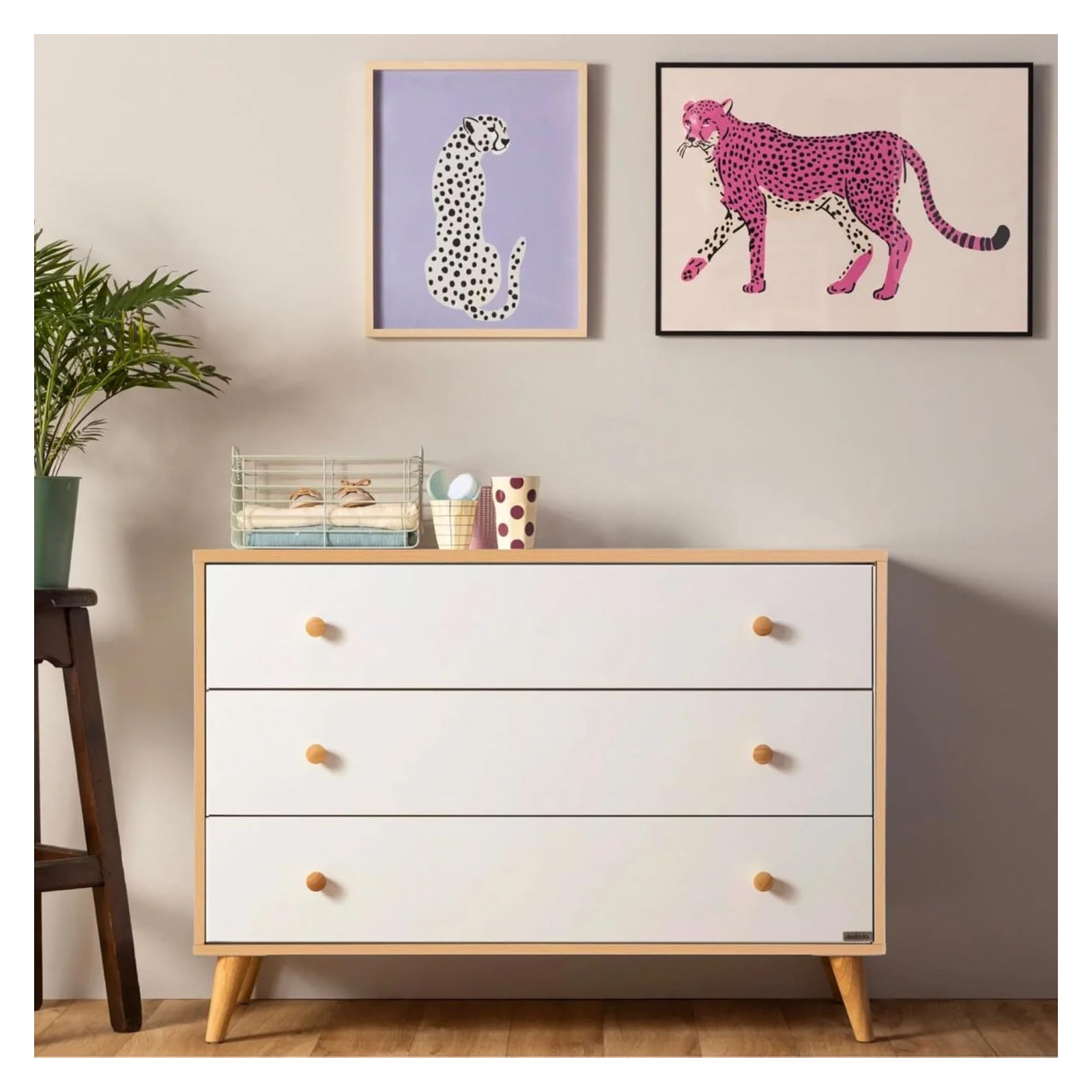 Austin 3- Drawer Dresser , White/Red Oak