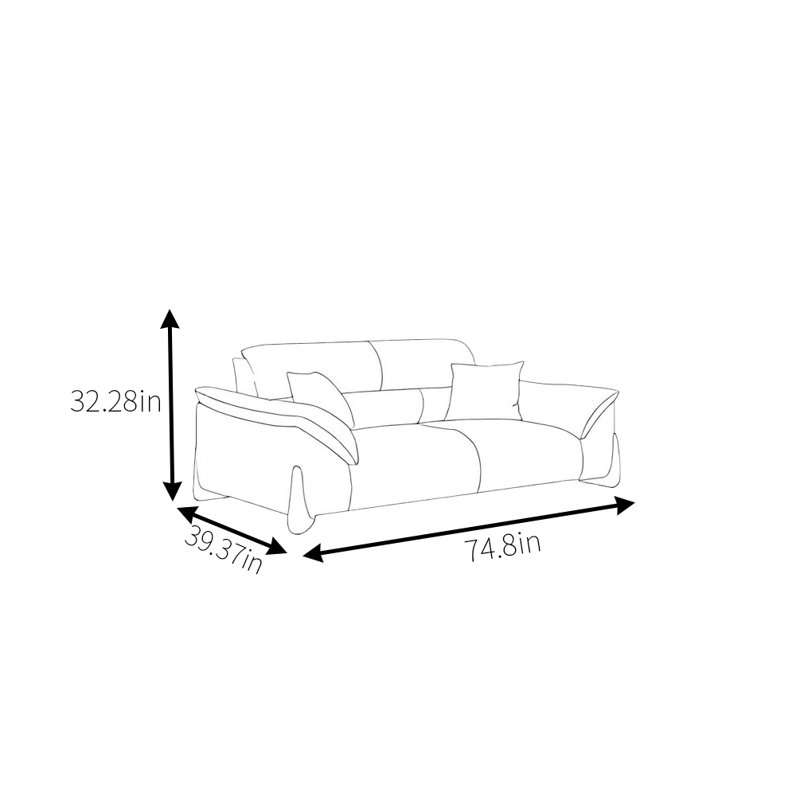 Canapé moderne simple kaki, 2, H 32,28 po x l 74,8 po x P 39,37 po
