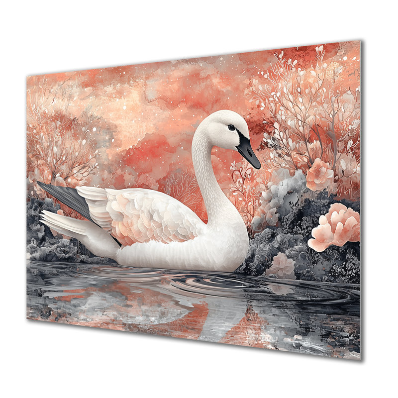 Rose cygne, reflets de l'élégance - cygnes, impression murale, H 16 po x l 32 po
