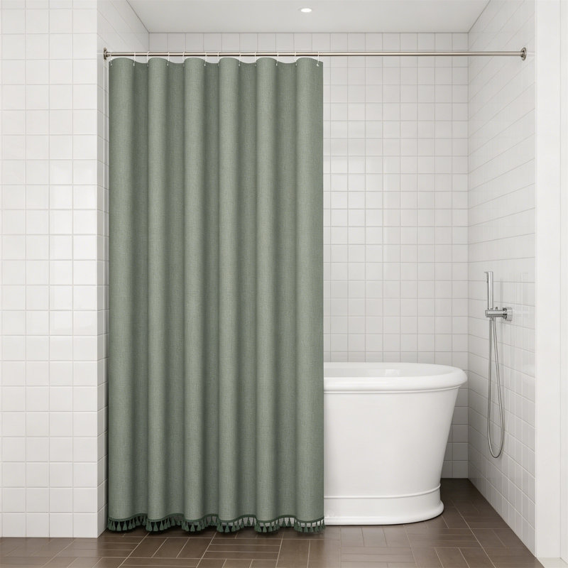 Rideau de douche Boho Farmhouse, Vert sauge uni