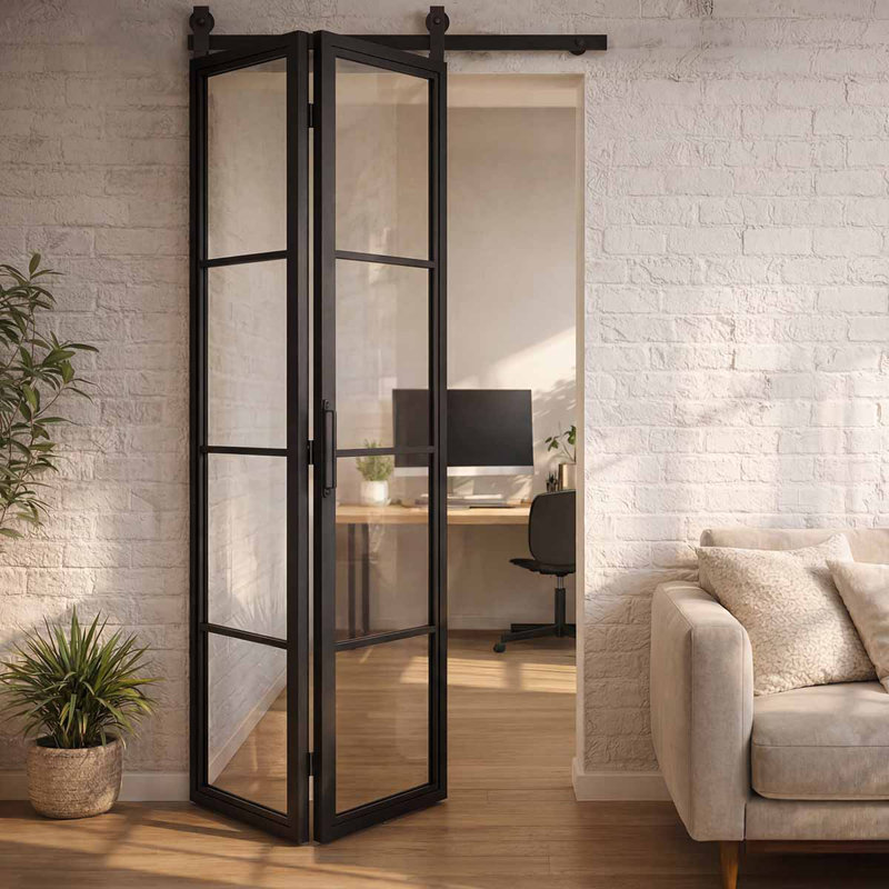 Single Bi-Fold Door With Transparent Glass, 1, Reversible