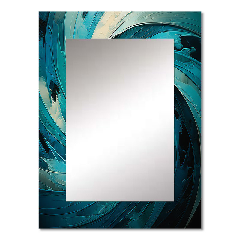 Teal Majestic Motion II - Abstract Spirals Wall Mirror, Modern Decorative Mirror, Printed Metal Art, 32" x 24"