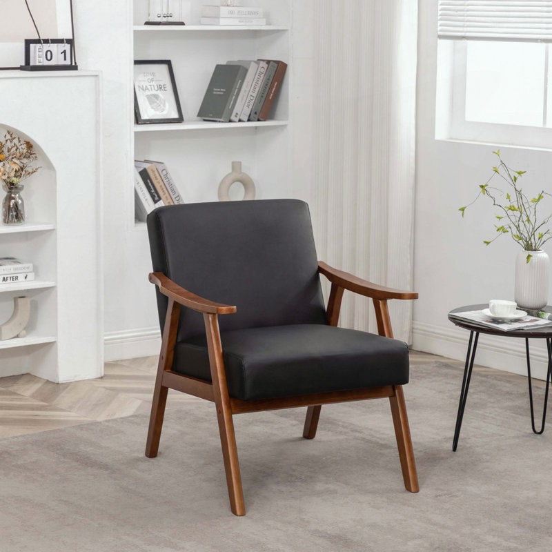 Chaise d'appoint Mid-Century moderne avec revêtement en microfibre, Noir