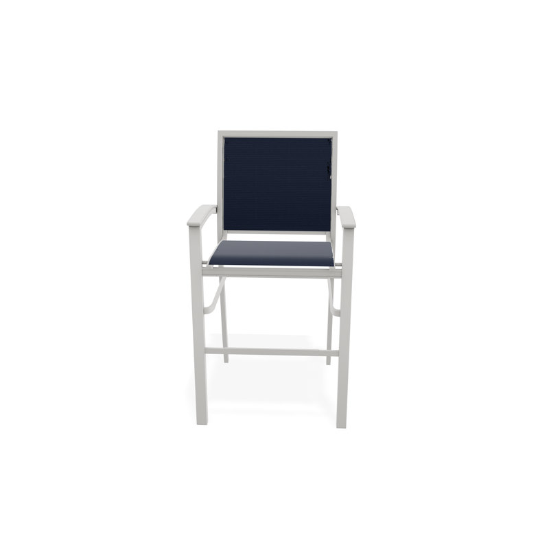 Chaise de café empilable en aluminium Bazza, Neige, Bleu marine 13D Sunbrella®