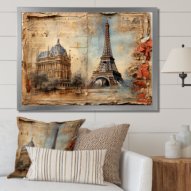Paris Nostalgia, collage rétro sur toile, Cadre simple argenté, H 30 po x l 40 po x P 1,5 po