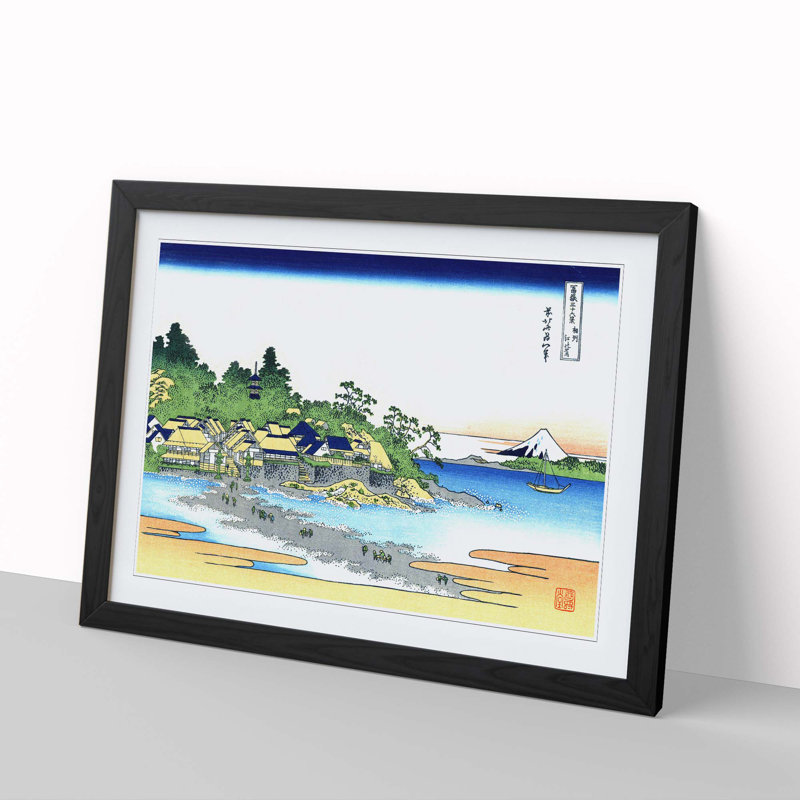 Enoshima in the Sagami Province by Katsushika Hokusai - Picture Frame Painting Print, 48cm H x 65cm W x 2cm D, Black Framed