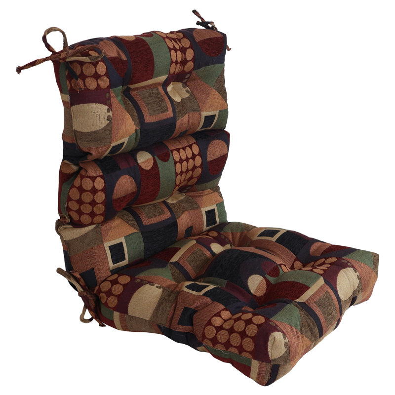 Jacquard Chenille Tufted Seat/Back Chair Cushion, Multi-Colored Geometric, 20" W x 20" D