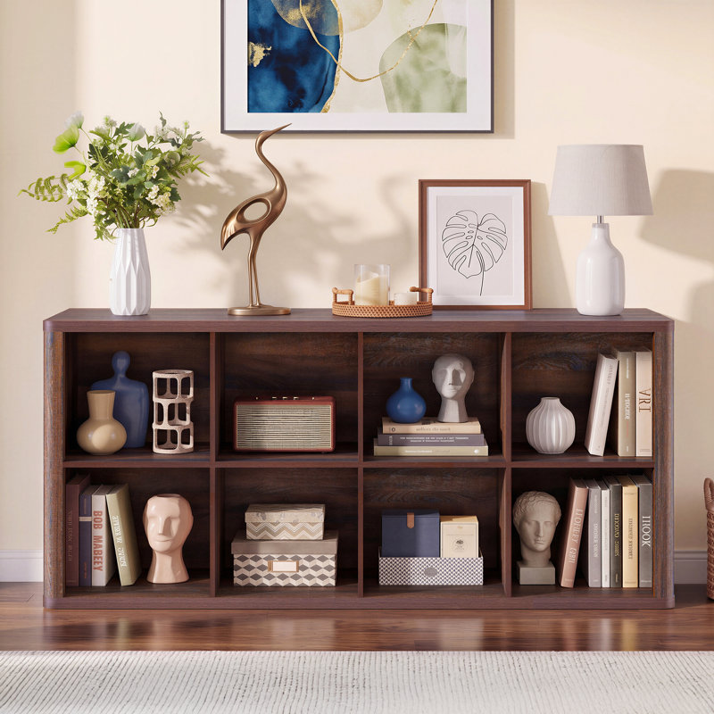 Bibliothèque moderne de 66 cm de hauteur avec 8 cubes, noyer, H 26 po, Noyer
