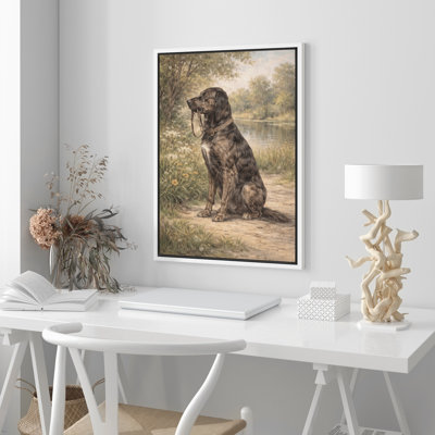 «Vintage Hunting Dog» par Riverside Woodland Nature Decor, reproduction d'art sur toile encadrée