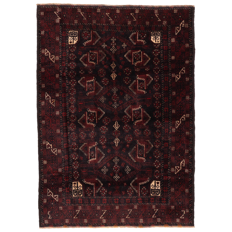 Tapis noir et rouge Teimani 4 pi 2 po x 5 pi 11 po