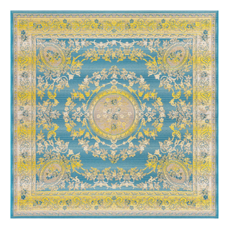 Blue Cahuita Indoor/Outdoor Traditional Rug, Square 6'