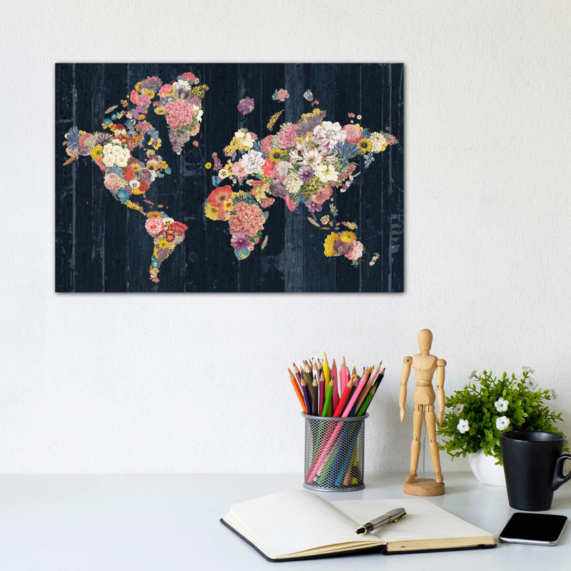 «Botanical Floral Map» par Wild Apple Portfolio - impression d'art graphique, H 8 po x l 12 po x P 0,75 po, Toile tendue