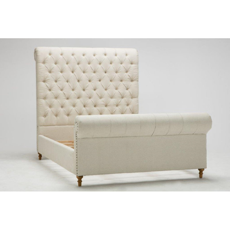 Lit-bateau tapissier capitonné Empire, Crème, Double