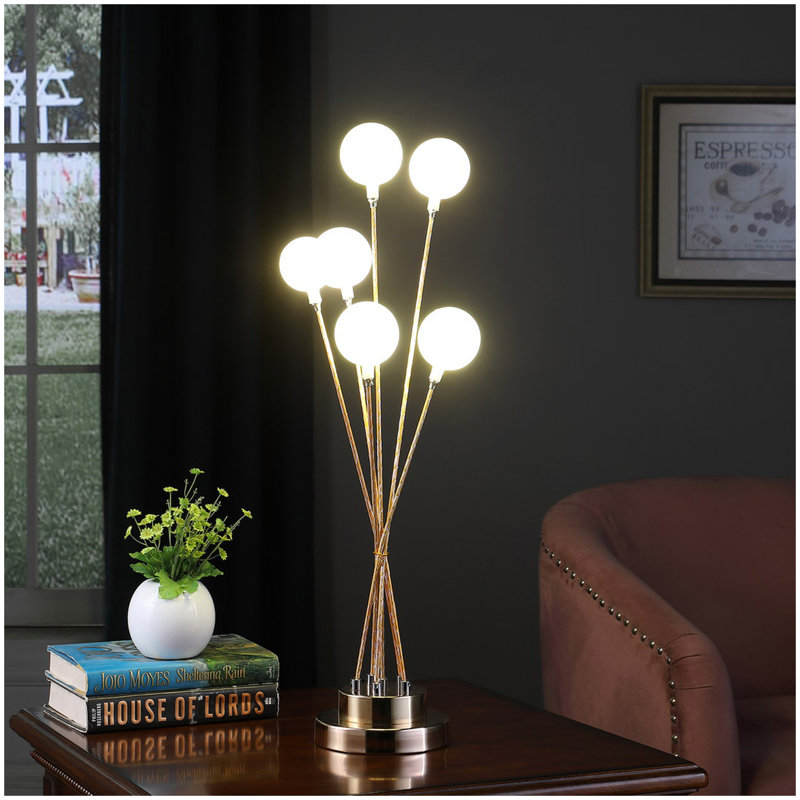 Lampe de table sphérique en aluminium et or jaune 27,5 "à 6 lumières DEL Aluminun, Jaune