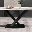 Table de 63 po en pierre frittée blanche - pouvant accueillir 6 personnes, table à manger moderne en métal noir, 6 sièges, table élégante