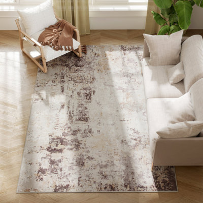 Tapis lavable à la machine, tapis moderne pliable antidérapant patiné pour salon, chambre à coucher, salle à manger, brun mixte