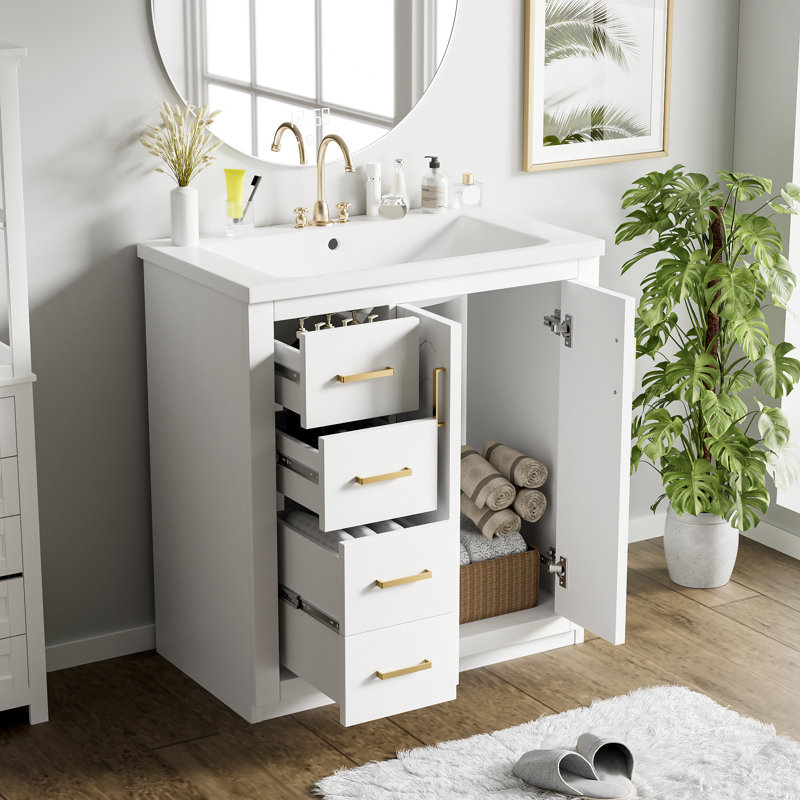 Meuble-lavabo 30 po avec lavabo, Blanc, Doré