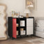Buffet buffet, armoire de rangement noire avec portes rouges, 2 tiroirs au style de panneau unique
