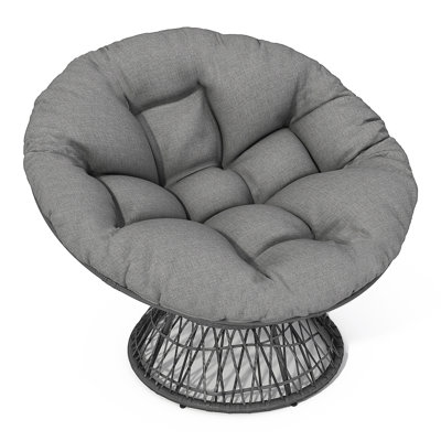 Chaise ergonomique en osier de 41,5 po avec coussin en tissu à densité de nuage épais, housse à 3 résistances, structure en fer de grande capacité, pivotant à 360 degrés pour la lecture, salon, chambre à coucher, salon, base grise (gris)