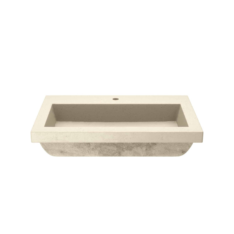 Trough Handmade Rectangular Drop-In Bathroom Sink, Sand, Single Faucet Hole