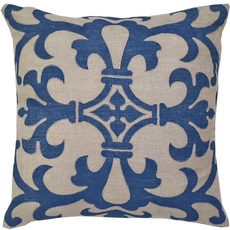 Housse de coussin carré en lin Cybele, Bleu