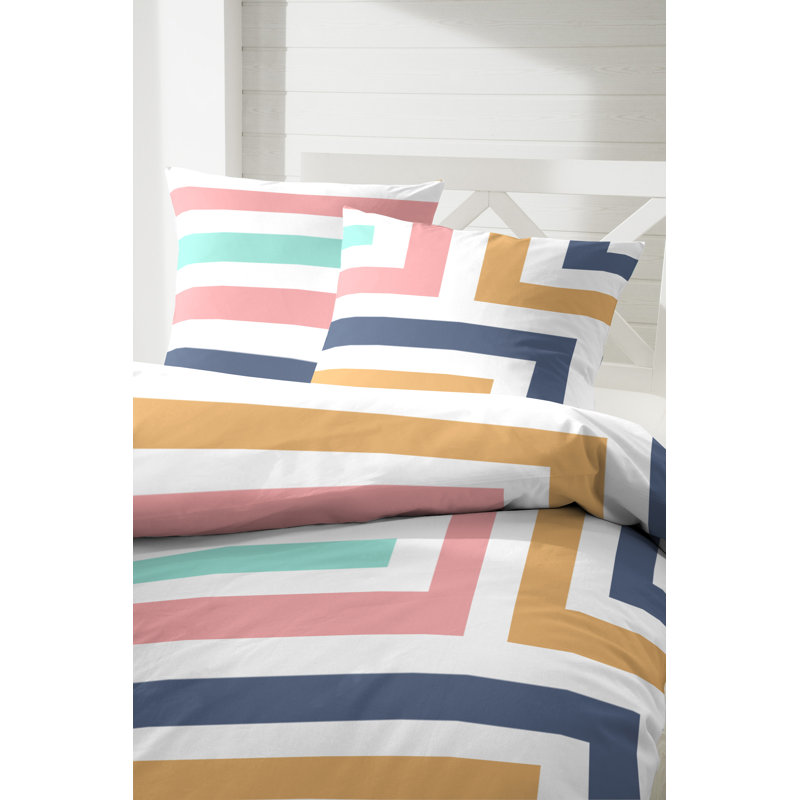 Rudy Cotton 144 TC Duvet Cover Set, 155 x 220 cm - 1 Pillowcase (80 x 80 cm), Pink/Turquoise/Yellow