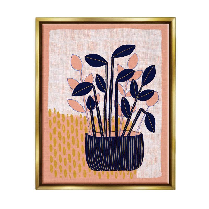 Art giclée moderne à motif de plantes par Birgit Maria Kiennast, H 21 po x l 17 po x P 1,7 po, Cadre flottant métallique doré