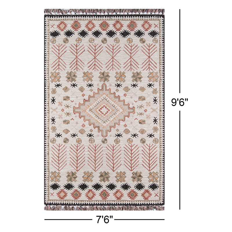 Tahoe Wool Southwestern Area Rug in Pink/Beige/Black, Rectangle 7'6" x 9'6"