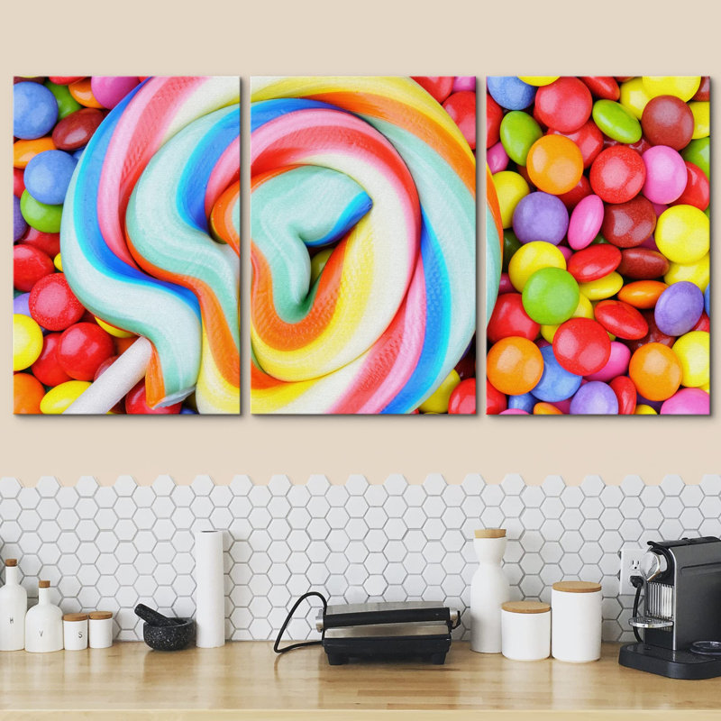 Variété de bonbons arc-en-ciel, dessert, photographie, réalisme, œuvre d'art contemporaine, Toile tendue, H 36 po x l 72 po