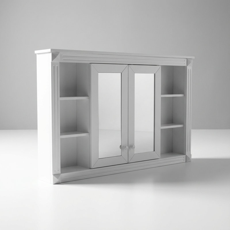 Grande armoire à miroir murale avec rangement réglable et tablettes ouvertes pour l'organisation de la salle de bain, de la chambre à coucher ou du meuble-lavabo