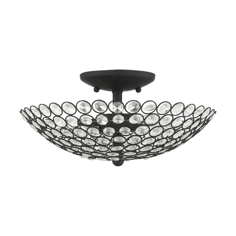 Cassandra Modern Black Crystal Bowl 2-Light Indoor/Outdoor Semi-Flush Mount