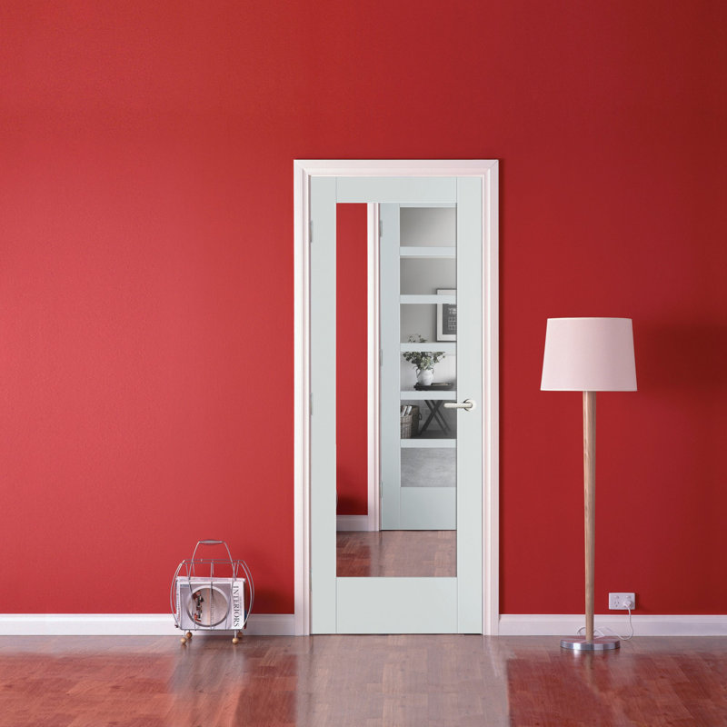 Porte intérieure pré-montée en panneau de fibres à densité moyenne apprêtée en miroir, 25,5 po x 81,75 po, À droite