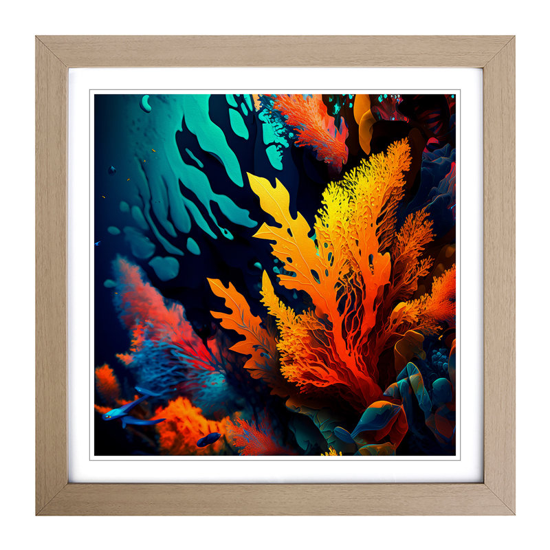 Coral Reef Abstract Expressionism - Framed Print, Oak