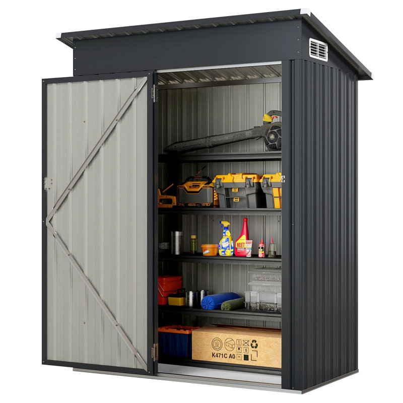 All-Weather Storage Shed Utility Tool House W/Top Sloping Design-Grey