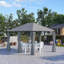 Gazebo de terrasse extérieure 3 m x 4 m avec structure en acier et rideaux, gris-113651719