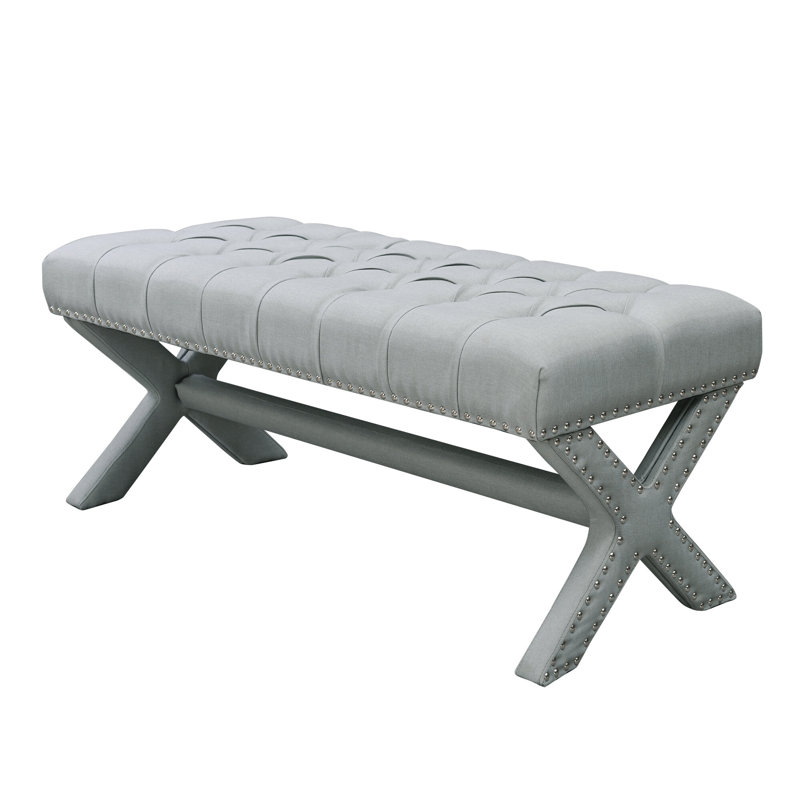 Banc rembourré en lin 45 po Lovell, Gris clair