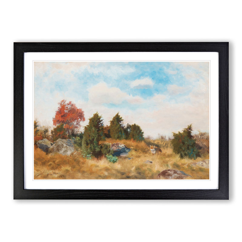 Fox in Autumn by Bruno Liljefors - Picture Frame Painting, 27cm H x 36cm W x 2cm D, Black Framed