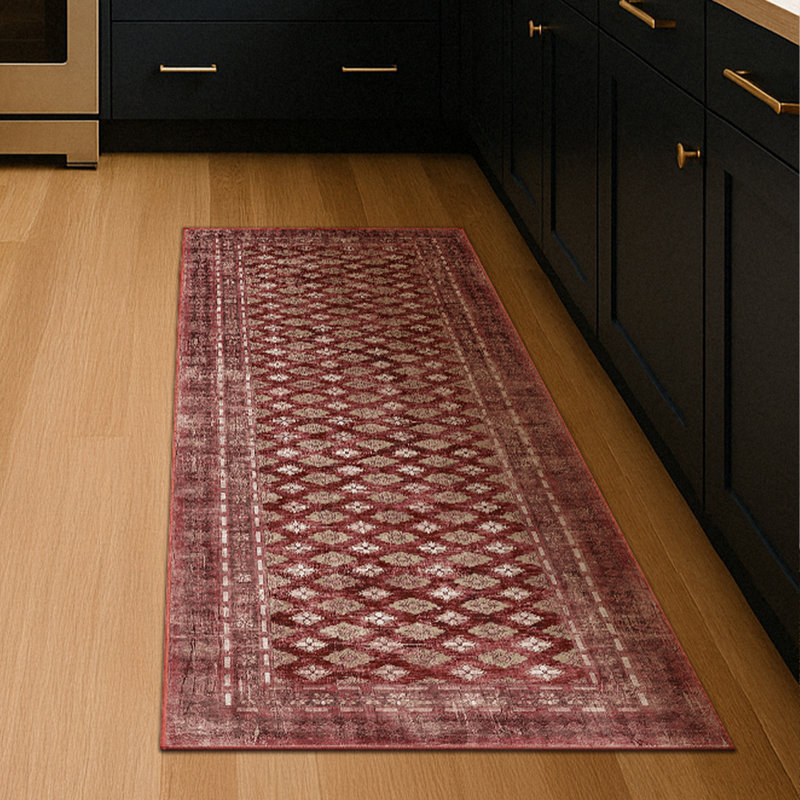 Elara Rouge Red Machine Washable Non-Slip Stain-Resistant Traditional Vintage Floral Hallway Runner Rug - 2.5'x7'