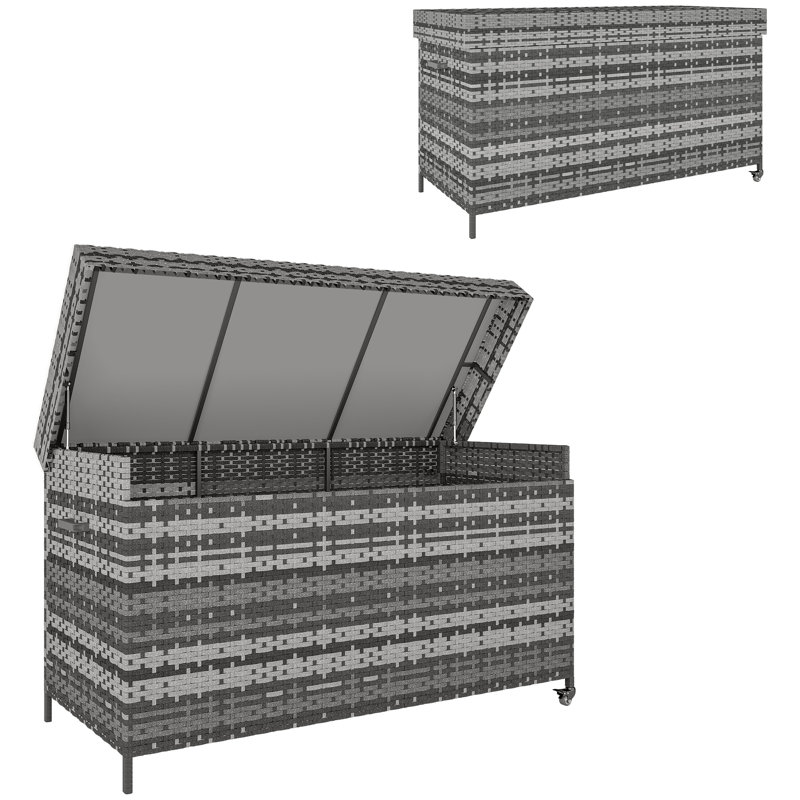 Latitude Run 153cm W 627L Wicker Deck Box with Wheels in Dark Grey