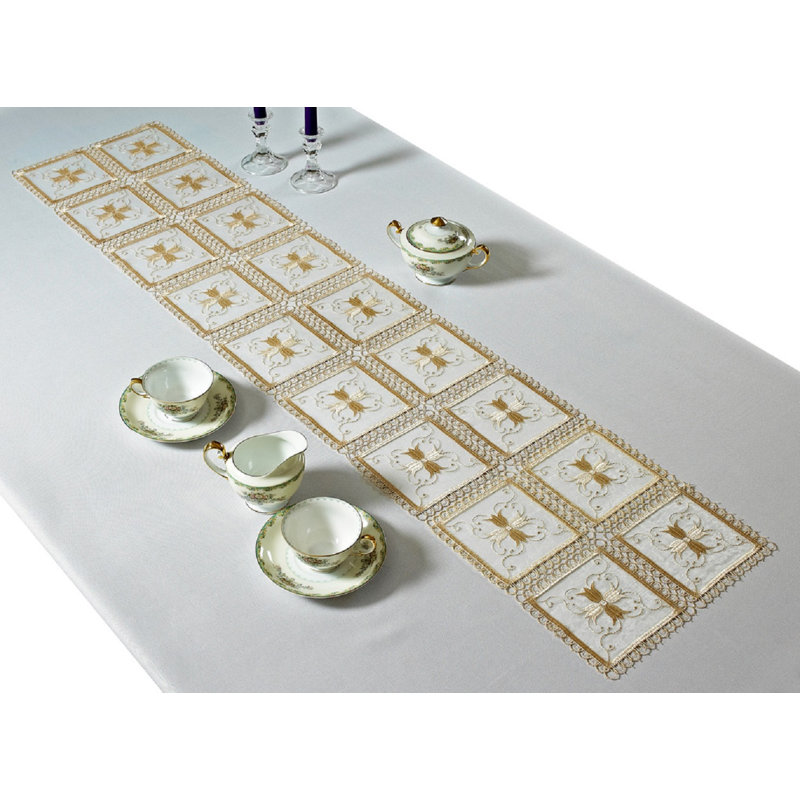 Annabell Embroidered Table Runner, Gold, 54" L x 13" W