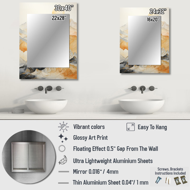 Majestic Mountain Peaks III - Mountains Decorative Wall Mirror, Traditional Mirror, Printed Metal Art, 40" x 30"