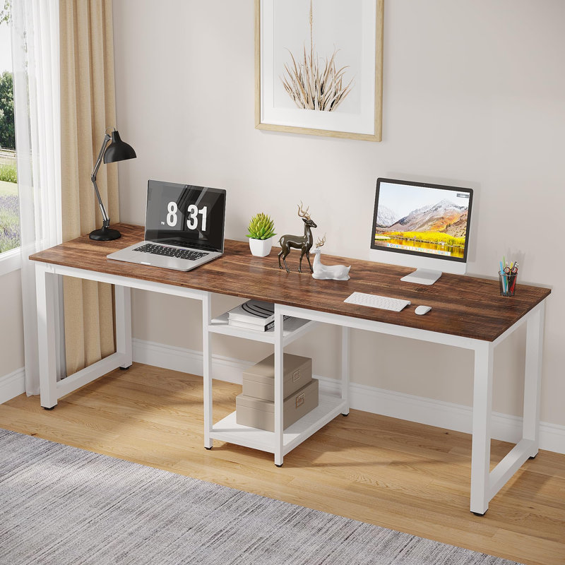 Metal Base Computer Desk, Brown, White