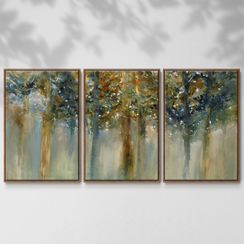 Rustic Leaves II - 3 pièces, reproduction sur toile, Noyer, H 24 po x l 48 po x P 2 po