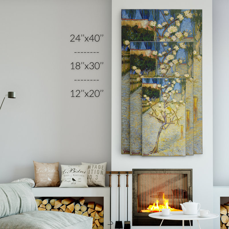 «Pear Tree in Blossum» par Vincent Van Gogh - reproduction d'art sur toile tendue, H 16 po x l 32 po x P 1,5 po