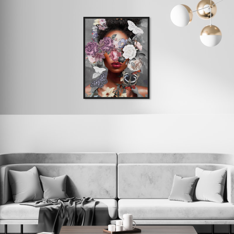 «Butterfly Explosion», impression sur toile, Toile avec cadre flottant, H 21 po x l 17 po, Noir