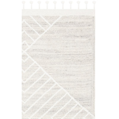 Tapis beige en laine touffeté à la main à motif géométrique Adelia