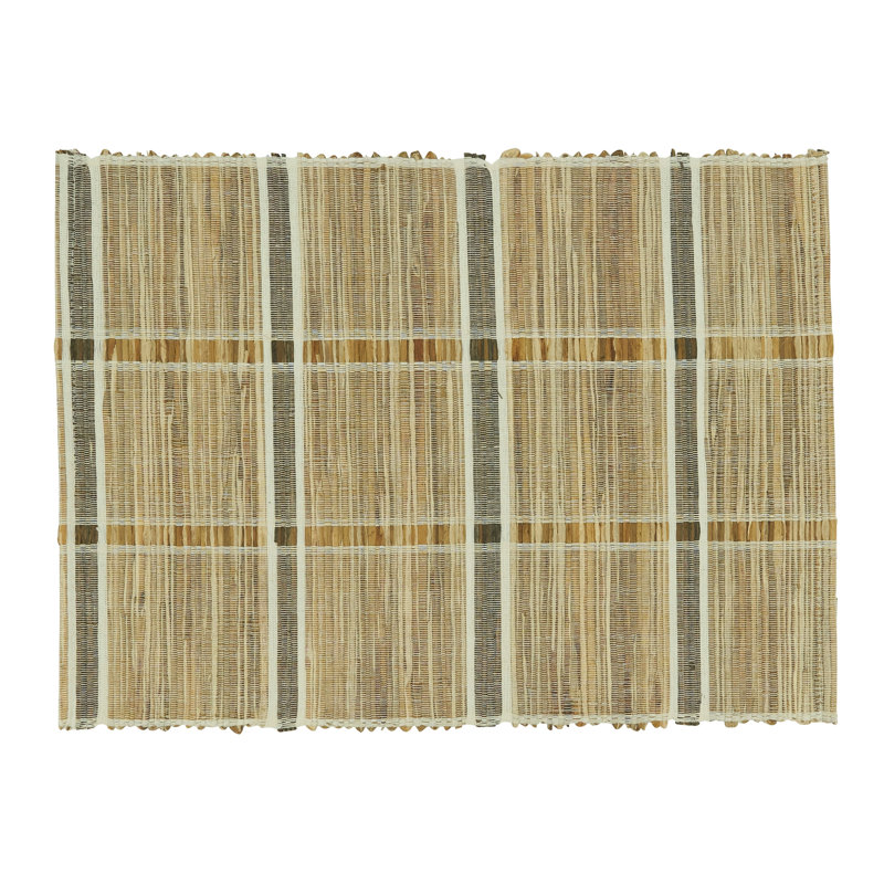Natural Beige Striped Water Hyacinth and Polyester Rectangle Placemats, Set of 4