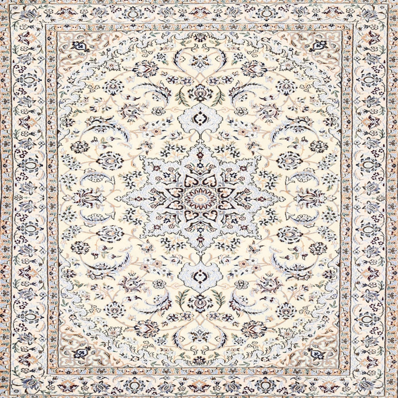 Tapis oriental bleu / gris en laine, Carré 6 pi