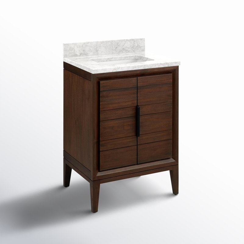 24" Aliso Single Bathroom Vanity Set with Rectangular Undermount Sink, Carrara Marble, No Faucet Hole, Java